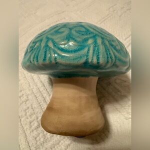 Ceramic mushroom - 4x4” - turquoise blue top with tan stem. Cute accent piece.